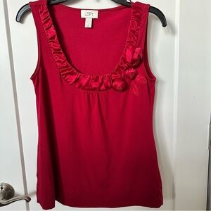 LOFT Red Knit Tank Top with Satin Flower Buds